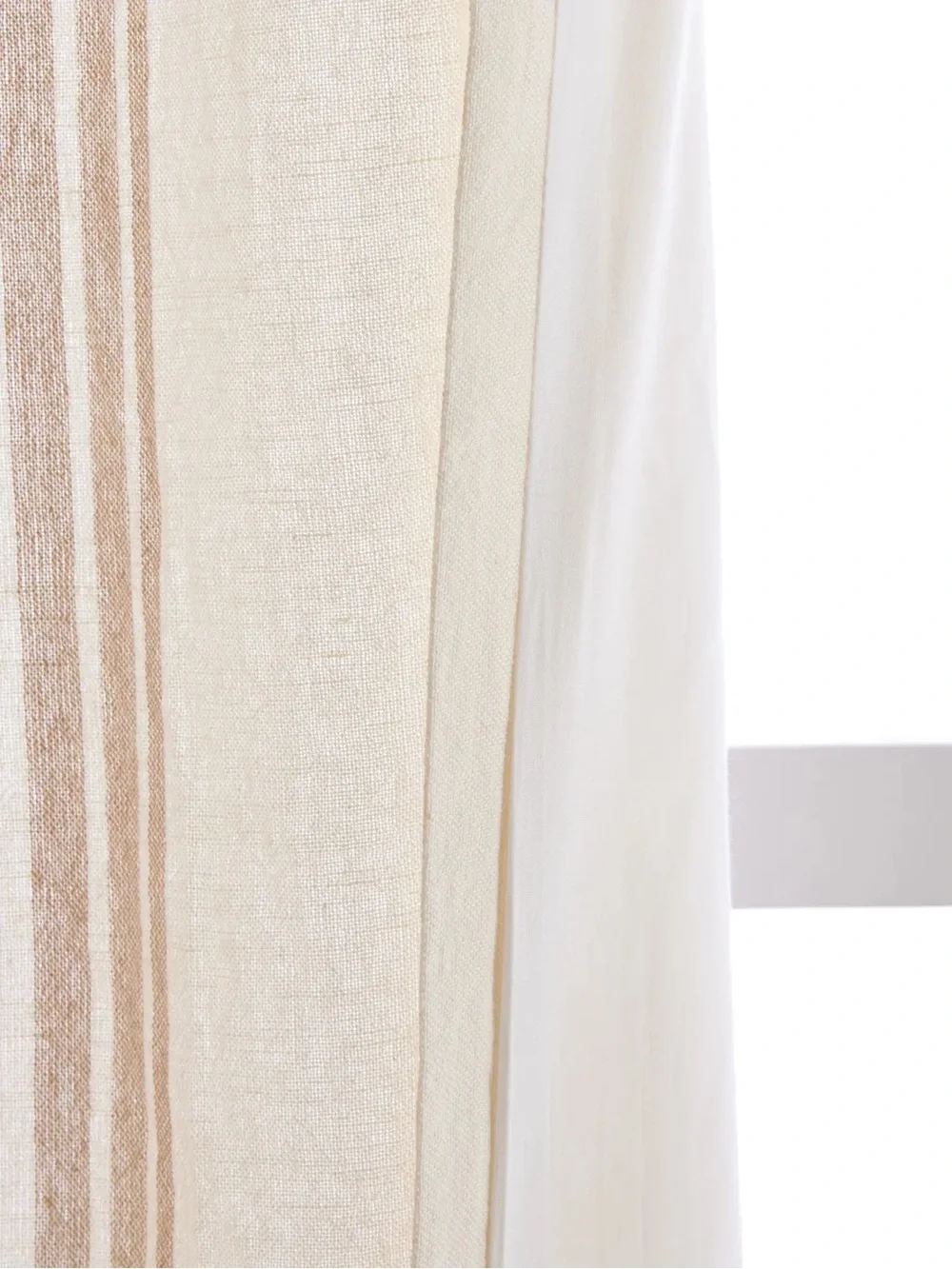 NWT QUINCE Set 2 48x84 Coastal Stripe Linen Cotton Curtains Ivory/Natural 9227
